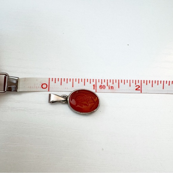 Greek Soldier Pendant Hand Carved Red Agate Sterling Silver 925 - Picture 10 of 10